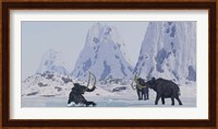 A Woolly Mammoth struggles for survival as he falls through ice on a frozen lake Fine Art Print
