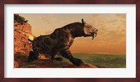 A prehistoric Smilodon Cat is on the prowl for his next prey Fine Art Print