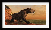 A prehistoric Smilodon Cat is on the prowl for his next prey Fine Art Print