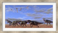A herd of Parasaurolophus dinosaurs Fine Art Print