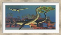 Plesiosaurus dinosaurs chase a school of Lemonpeel Angelfish Fine Art Print