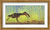 A large Kalenken flightless terror bird hunting smaller Eurohippus Fine Art Print