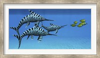 A group of fast swimming Eurhinosaurus marine reptiles Fine Art Print