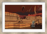 Pteranodon dinosaurs in a prehistoric landscape Fine Art Print