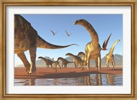 Two Deinocheirus move along with a herd of Argentinosaurus Fine Art Print
