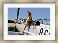 Beautiful 1940's style pin-up girl posing with a P-51 Mustang Fine Art Print