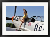 Beautiful 1940's style pin-up girl posing with a P-51 Mustang Fine Art Print