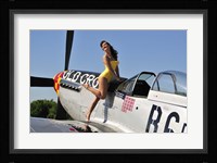 Beautiful 1940's style pin-up girl posing with a P-51 Mustang Fine Art Print