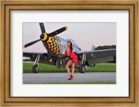 Sexy 1940's style pin-up girl posing with a P-51 Mustang Fine Art Print