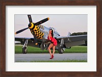 Sexy 1940's style pin-up girl posing with a P-51 Mustang Fine Art Print