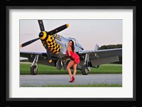 Sexy 1940's style pin-up girl posing with a P-51 Mustang Fine Art Print