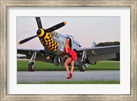 Sexy 1940's style pin-up girl posing with a P-51 Mustang Fine Art Print