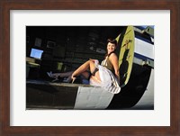 Sexy 1940's style pin-up girl sitting inside of a C-47 Skytrain aircraft Fine Art Print