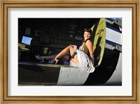 Sexy 1940's style pin-up girl sitting inside of a C-47 Skytrain aircraft Fine Art Print