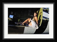 Sexy 1940's style pin-up girl sitting inside of a C-47 Skytrain aircraft Fine Art Print