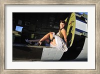 Sexy 1940's style pin-up girl sitting inside of a C-47 Skytrain aircraft Fine Art Print