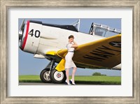 1940's style Navy pin-up girl leaning on the wing of a T-6 Texan Fine Art Print