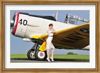 1940's style Navy pin-up girl leaning on the wing of a T-6 Texan Fine Art Print