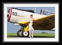 1940's style Navy pin-up girl leaning on the wing of a T-6 Texan Fine Art Print