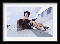 Glamorous woman in 1940's style attire sitting on a vintage aircraft Fine Art Print