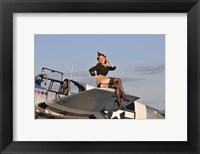Pin-up girl sitting on the wing of a P-51 Mustang Fine Art Print