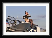 Pin-up girl sitting on the wing of a P-51 Mustang Fine Art Print