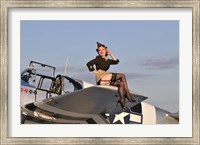 Pin-up girl sitting on the wing of a P-51 Mustang Fine Art Print