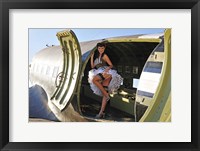 Sexy 1940's style pin-up girl standing inside of a C-47 Skytrain aircraft Fine Art Print