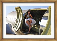 Sexy 1940's style pin-up girl standing inside of a C-47 Skytrain aircraft Fine Art Print