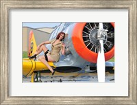 1940's style pin-up girl posing on a T-6 aircraft Fine Art Print