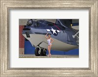 pin-up girl posing with a Catalina seaplane Fine Art Print