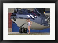 pin-up girl posing with a Catalina seaplane Fine Art Print