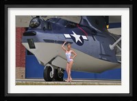 pin-up girl posing with a Catalina seaplane Fine Art Print