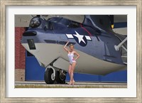 pin-up girl posing with a Catalina seaplane Fine Art Print