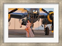 Sexy 1940's pin-up girl in lingerie posing with a B-25 bomber Fine Art Print