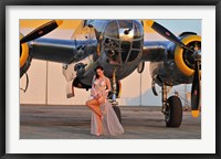 Sexy 1940's pin-up girl in lingerie posing with a B-25 bomber Fine Art Print