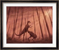 Two Bicentenaria argentina dinosaurs fighting in the woods Fine Art Print