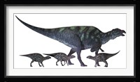 Maiasaura dinosaur with offspring Framed Print