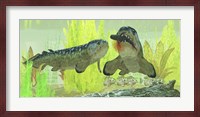 Rhizodus hibberti, a group of Carboniferous lobe-finned fish Fine Art Print