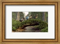 A group of Dodo birds crossing a natural bridge over a stream Fine Art Print
