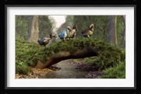 A group of Dodo birds crossing a natural bridge over a stream Fine Art Print