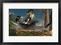 A couple of Carnotaurus dinosaurs fighting Fine Art Print