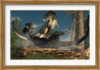 A couple of Carnotaurus dinosaurs fighting Fine Art Print