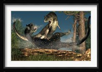 A couple of Carnotaurus dinosaurs fighting Fine Art Print