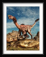 Citipati on a rock in an arid landscape Fine Art Print