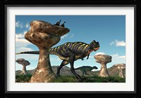 A pair of Aucasaurus dinosaurs walk amongst a forest of stone sculptures Fine Art Print