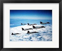 Four F-14 Tomcats and three F-5 Tiger IIs in flight Fine Art Print