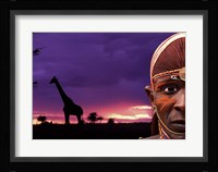 Maasai Warrior with Sunset on the Serengeti, Kenya Fine Art Print