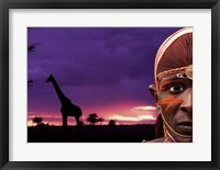 Maasai Warrior with Sunset on the Serengeti, Kenya Fine Art Print