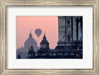 Hot Air balloon over the temple complex of Pagan at dawn, Burma Fine Art Print